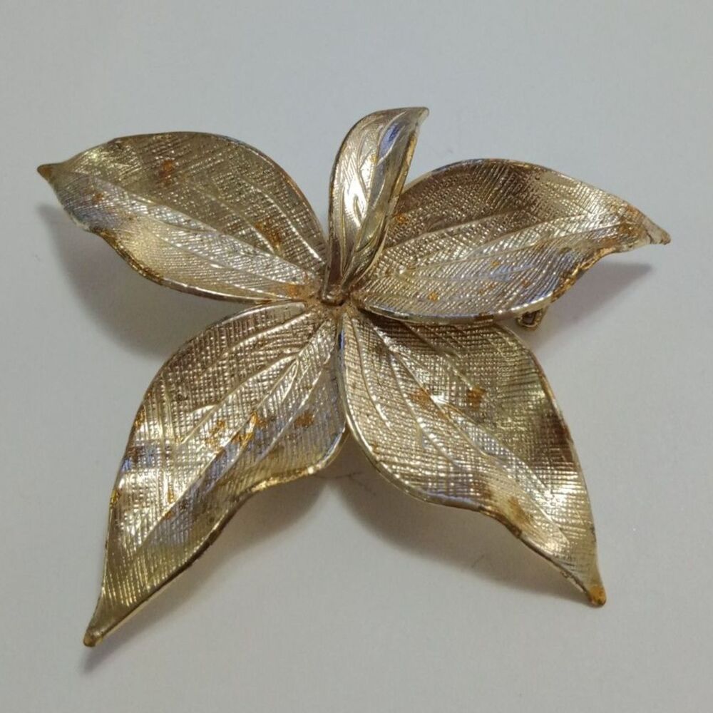 Vintage Floral Brooch Gold Tone Some Flaws